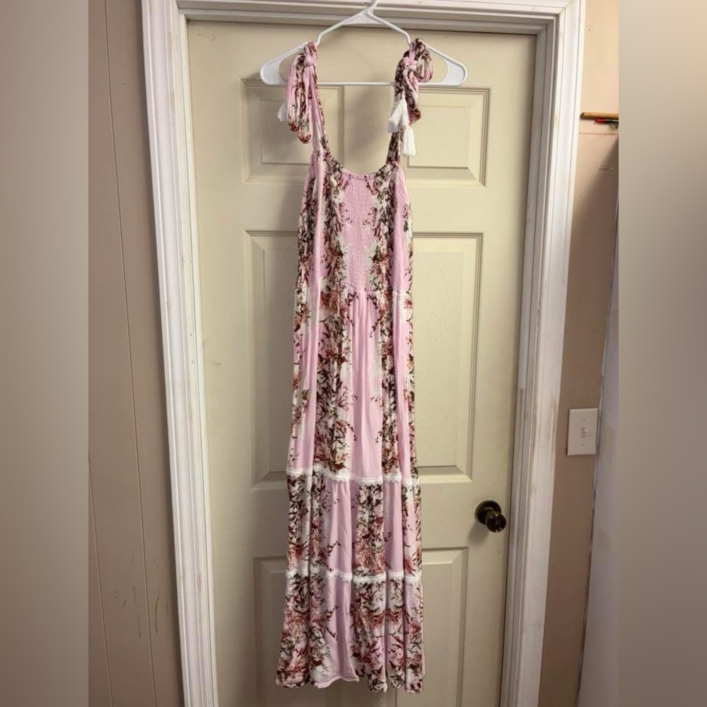 Pink Floral Tie-Shoulder Maxi Dress